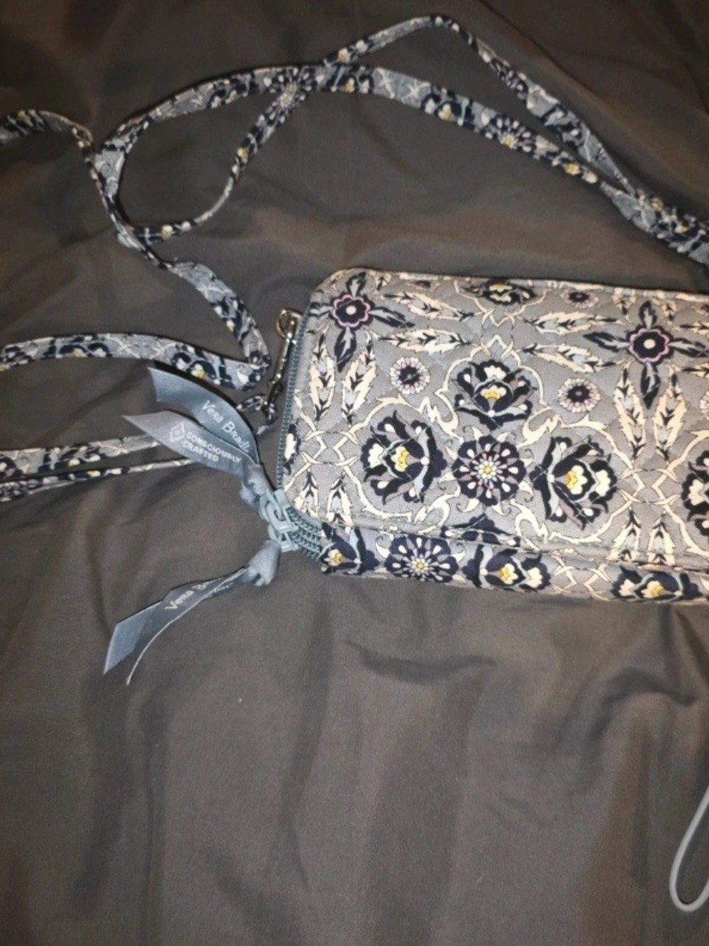 Vera Bradley Gray Floral Quilted Crossbody Wallet